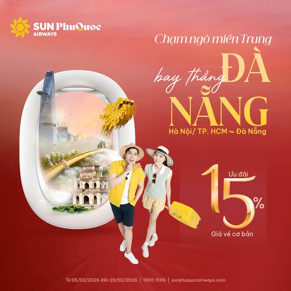 Vé máy bay đi Đà Nẵng ưu đãi hấp dẫn cùng Sun PhuQuoc Airways
