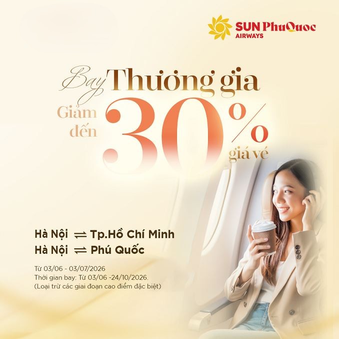 Chi tiết chương trình ưu đãi Sun PhuQuoc Airways đến 30% vé Business