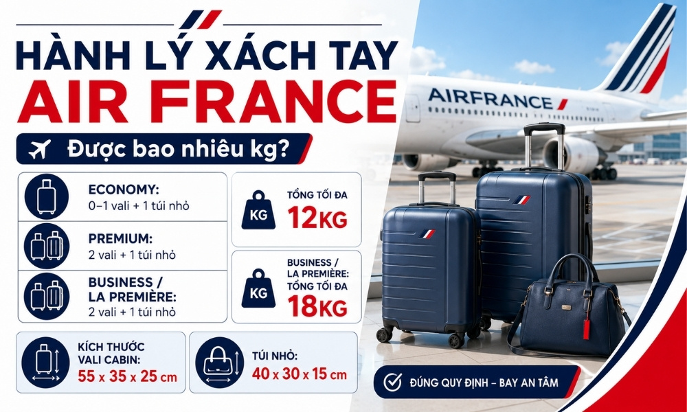 Hành lý xách tay Air France được bao nhiêu kg?