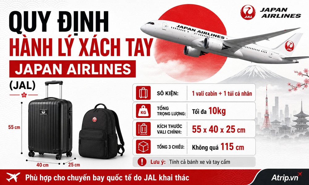 quy định hành lý xách tay Japan Airlines