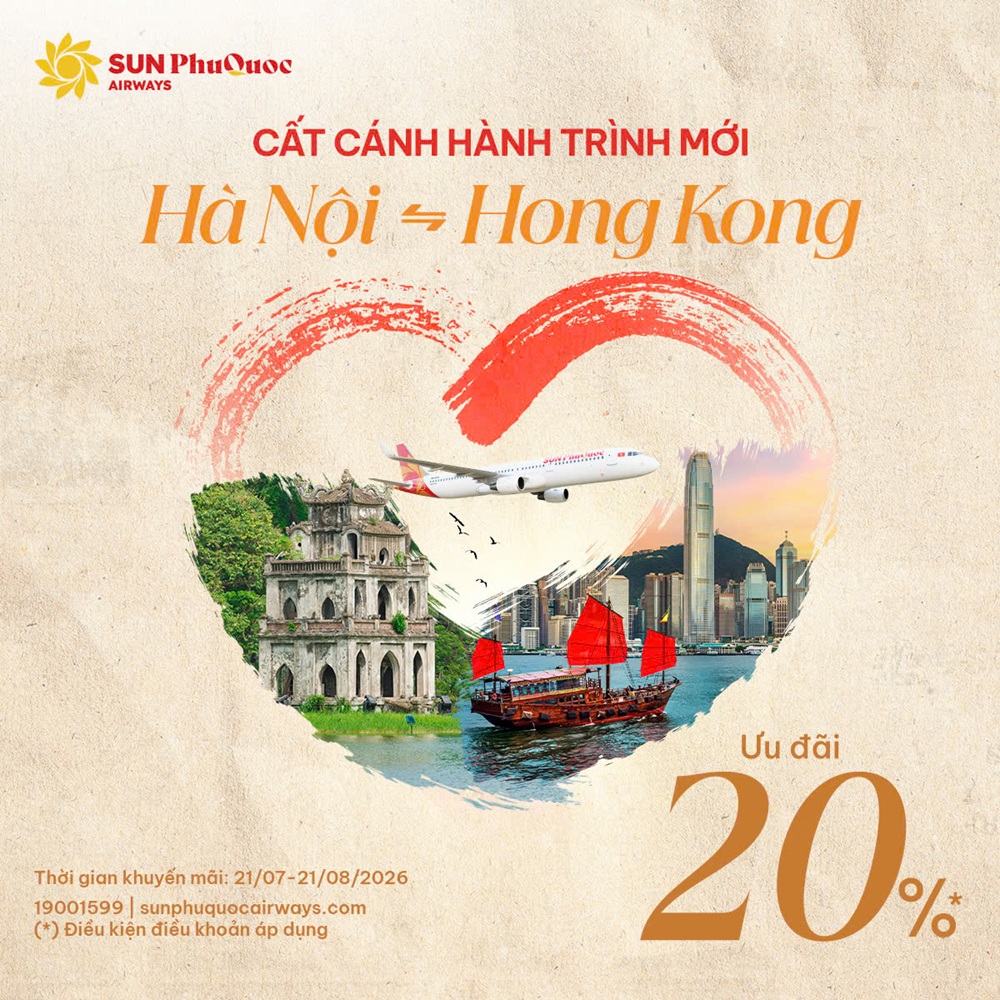 Sun PhuQuoc Airways mở đường bay thẳng Hà Nội – Hong Kong