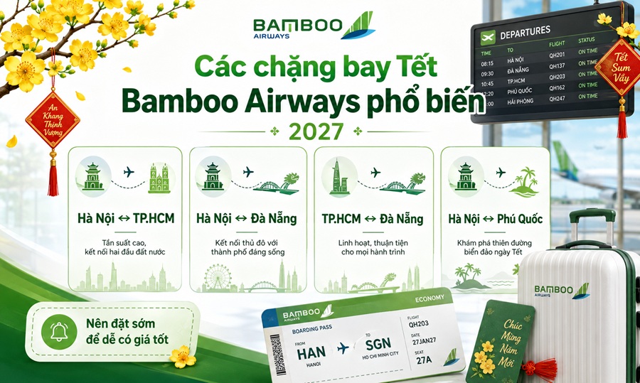 Những chặng Bamboo Airways đáng theo dõi dịp Tết 2027