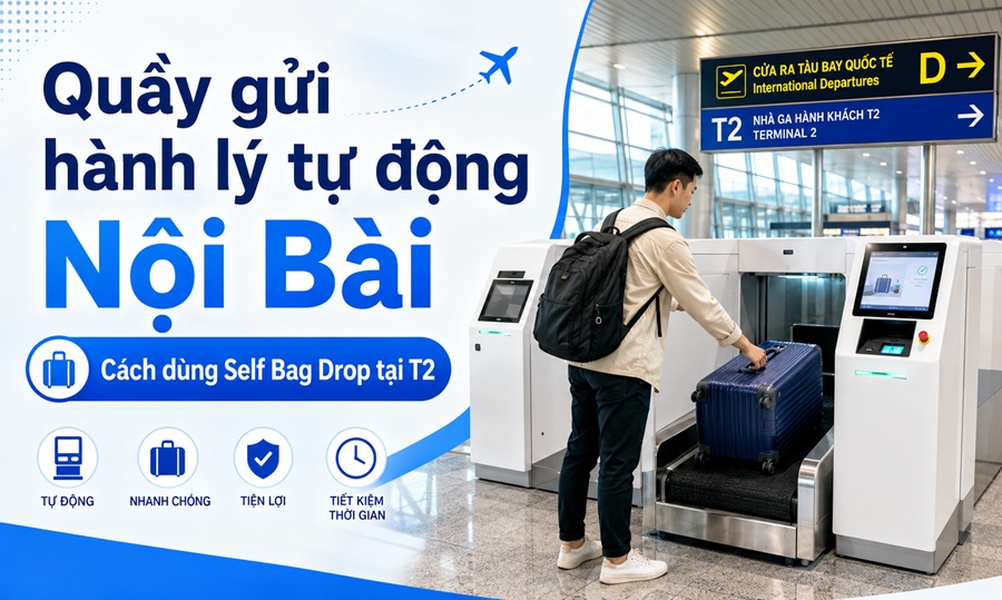Quầy gửi hành lý tự động Nội Bài: Vị trí, cách dùng Self Bag Drop tại T2