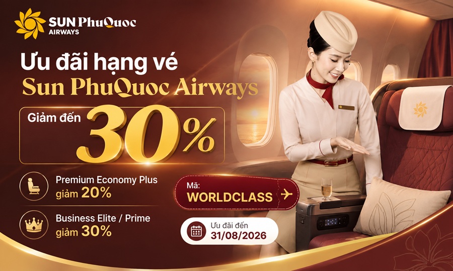 Ưu đãi hạng vé Sun PhuQuoc Airways tháng 8: Giảm đến 30%