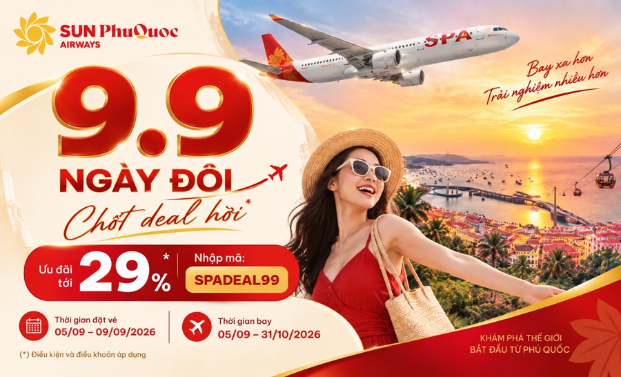 Deal Ngày Đôi Sun PhuQuoc Airways 9/9: Giảm Đến 29% Giá Vé