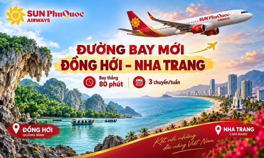 Đường Bay Mới Sun PhuQuoc Airways Đồng Hới – Nha Trang: Bay Thẳng 80 Phút, 3 Chuyến/Tuần