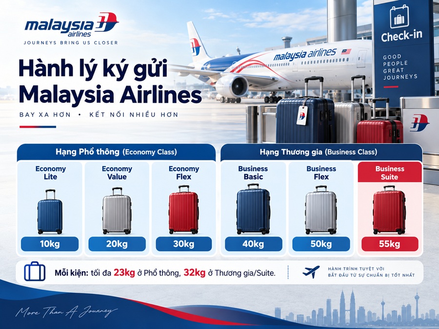Quy định hành lý ký gửi Malaysia Airlines