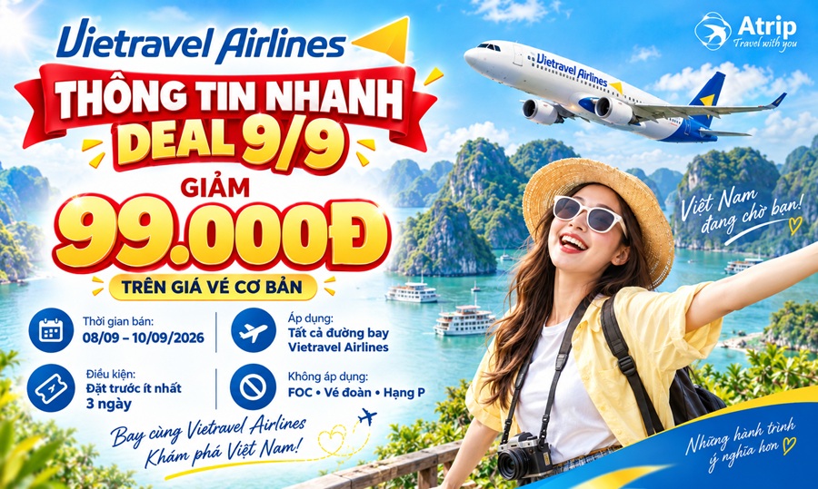 Deal Vietravel Airlines 9/9 giảm bao nhiêu?