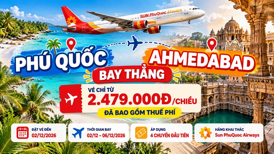 Bay Thẳng Phú Quốc đi Ahmedabad
