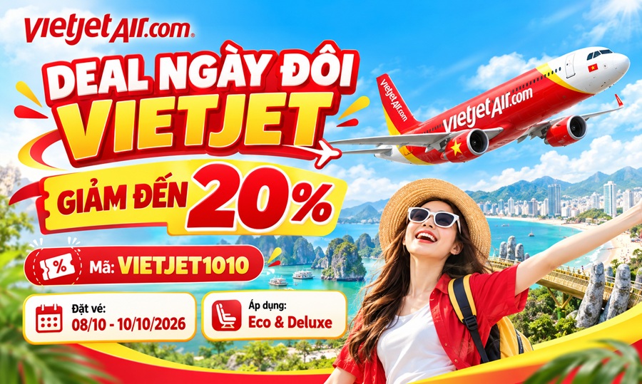 Deal Ngày Đôi Vietjet 10/10: Giảm Đến 20% Với Mã VIETJET1010