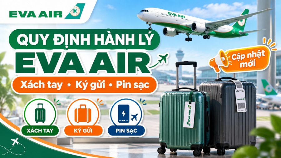 Quy Định Hành Lý EVA Air: Xách Tay 7kg, Ký Gửi 23–32kg, Pin Sạc
