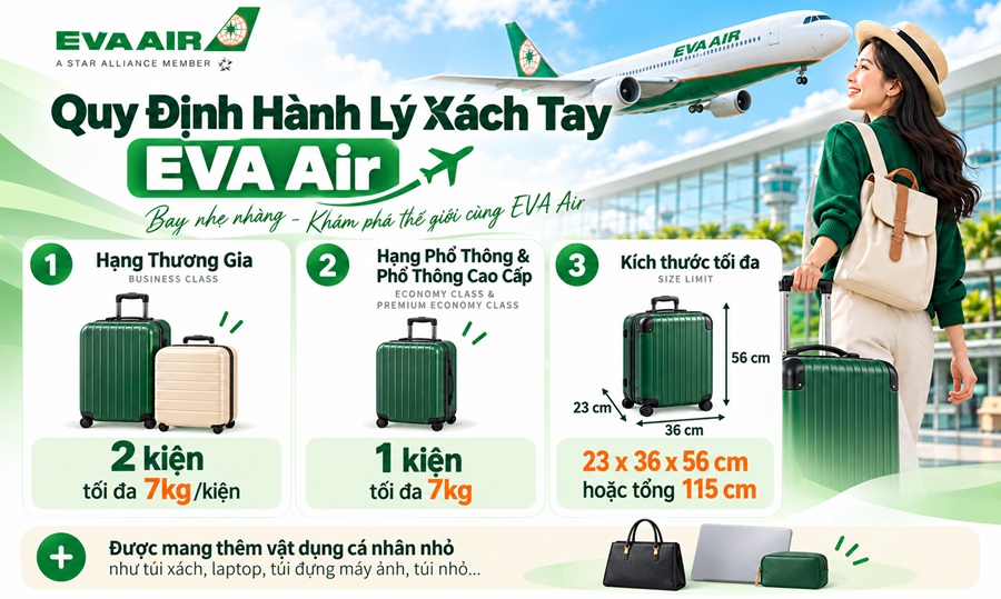 Hành Lý Xách Tay EVA Air Được Mang Bao Nhiêu?