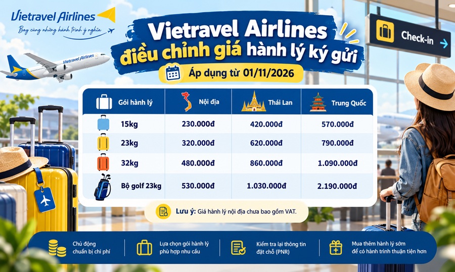Bảng Giá Hành Lý Vietravel Airlines Từ 01/11/2026
