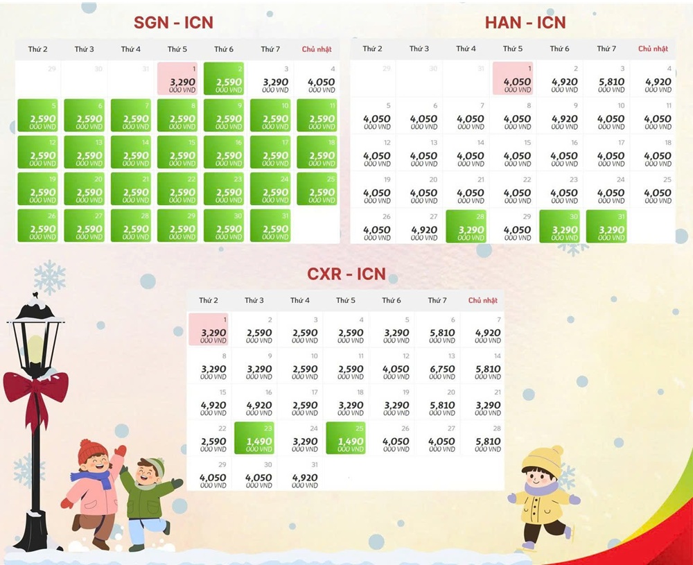 Giá vé máy bay đi Seoul 2026 Vietjet Air